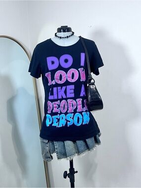 Y2K Do I Look Like A People Person Black Graphic T-shirt